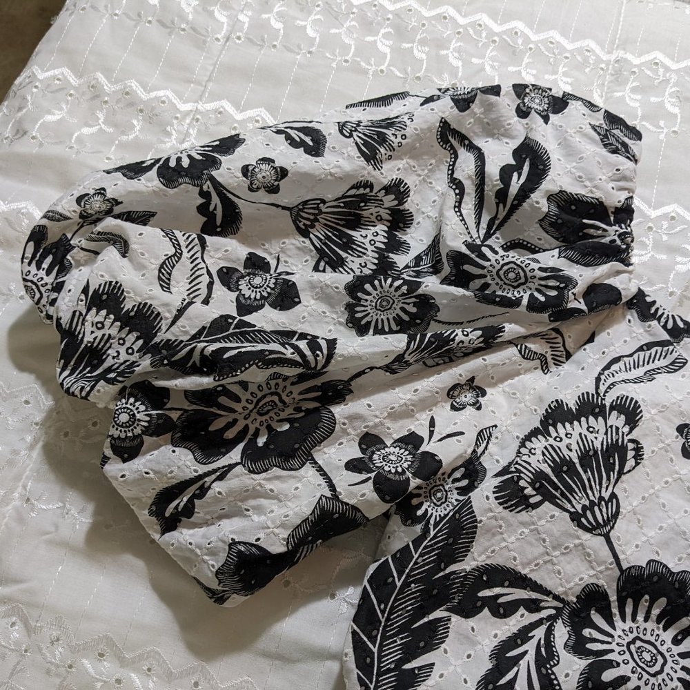 Anthropologie Maeve Black White Floral Eyelet One Shoulder Bow Back Blouse - 20W - Picture 5 of 14